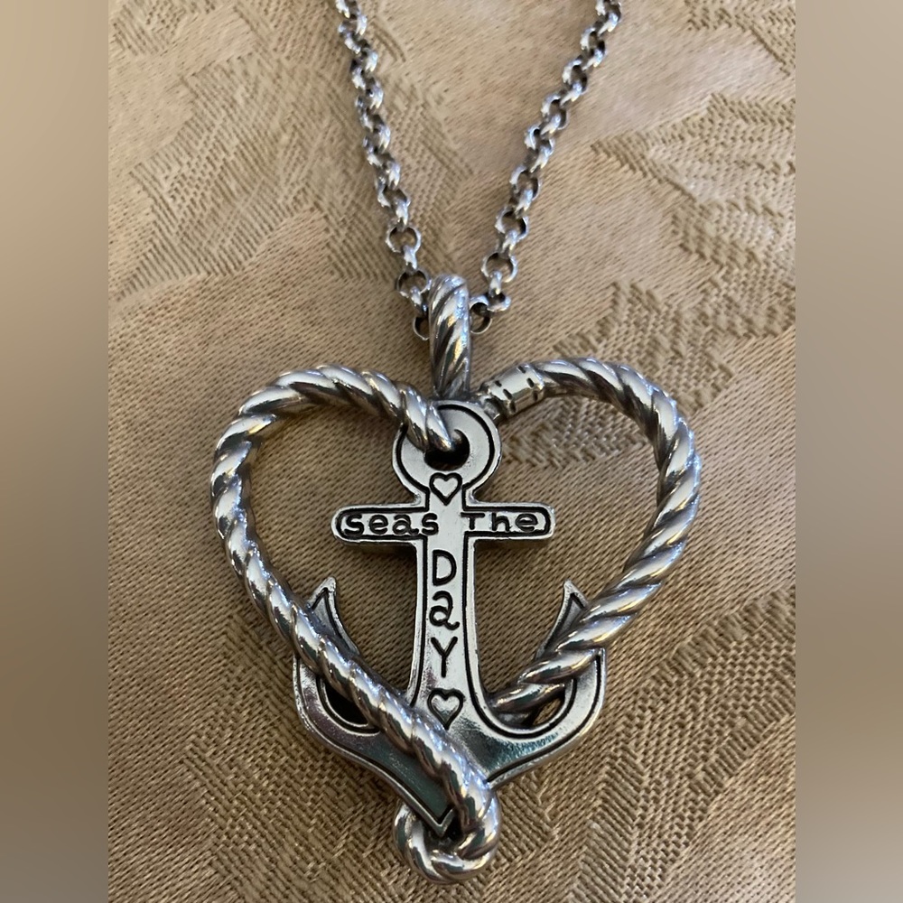 BRIGHTON Seas The Day Heart Anchor Necklace New!
